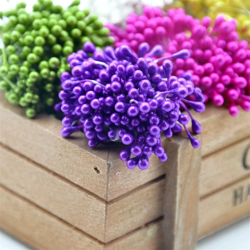 300 pièces fleur artificielle Double têtes étamine nacré artisanat cartes gâteaux décor Scrapbooking Floral pour la maison décor de fête de mariage
