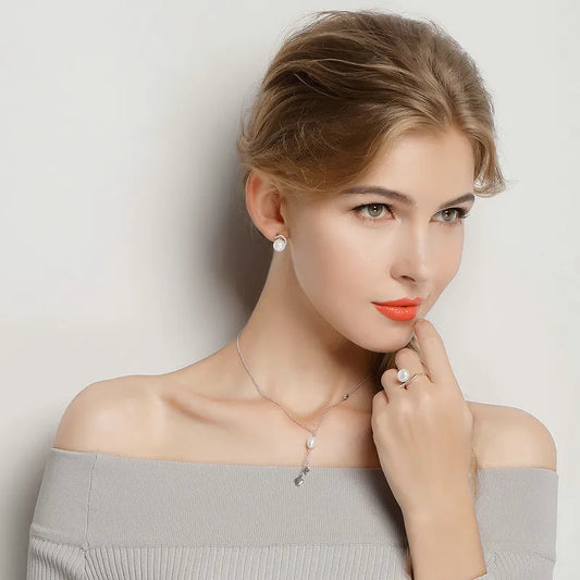 BAMOER-Boucles d'oreilles perle blanche en argent regardé 925