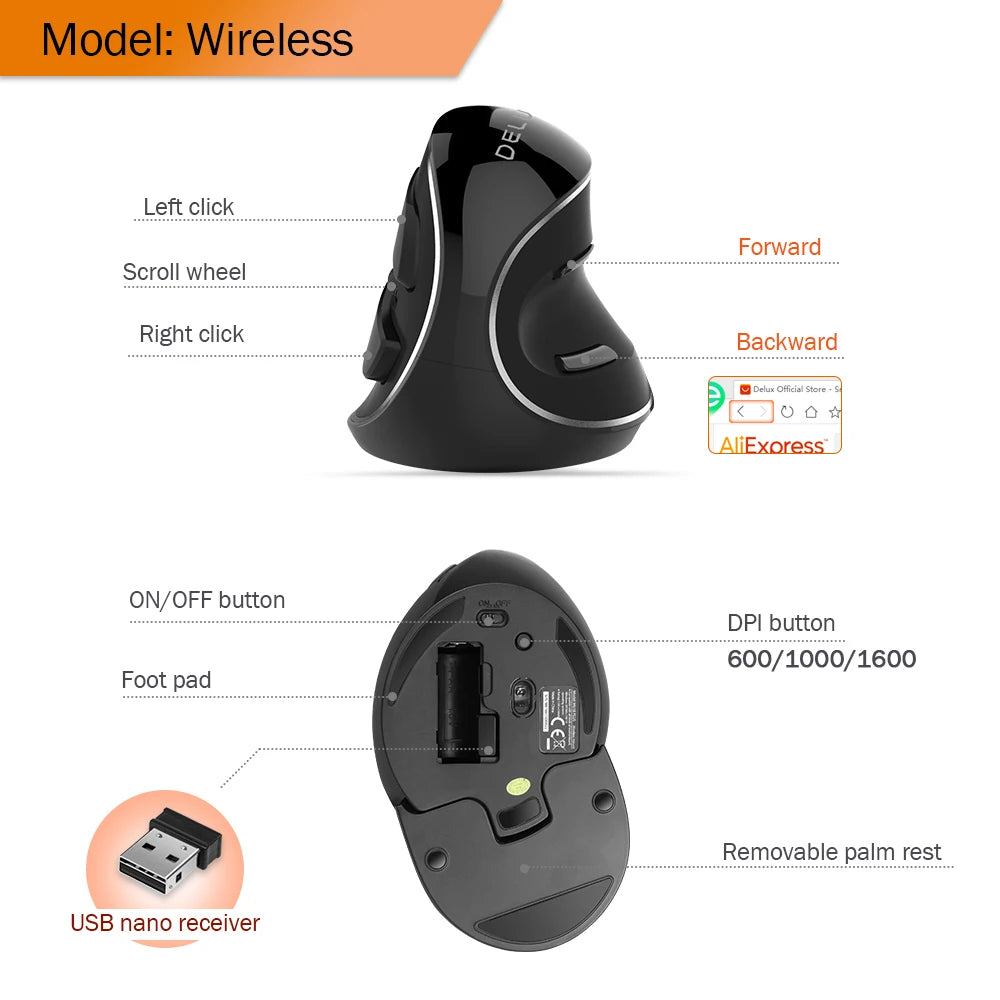 Delux M618 PLUS ergonomie souris de jeu verticale 6 boutons