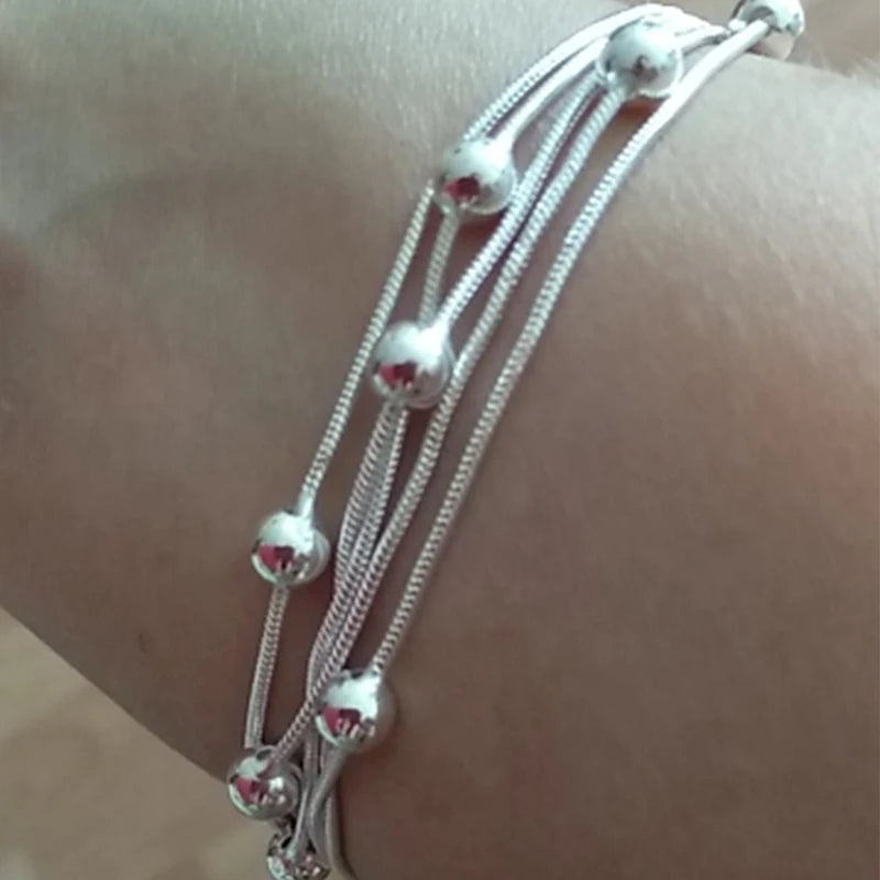 DOTEFFIL 925 en argent Sterling cinq serpent chaîne Bracelet lisse perle argent Bracelet mode femmes mariage fiançailles bijoux