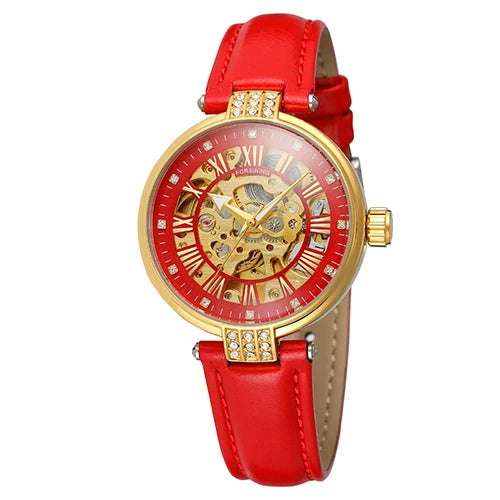 FORSINING-Montre mécanique automatique pour femme, blanc, doré, module, montre-bracelet, mode, business