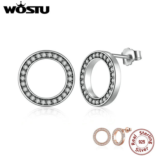 WOSTU mode chaude 100% 925 argent Sterling chanceux pour toujours boucles d'oreilles circulaires pour les femmes authentique Original bijoux cadeau