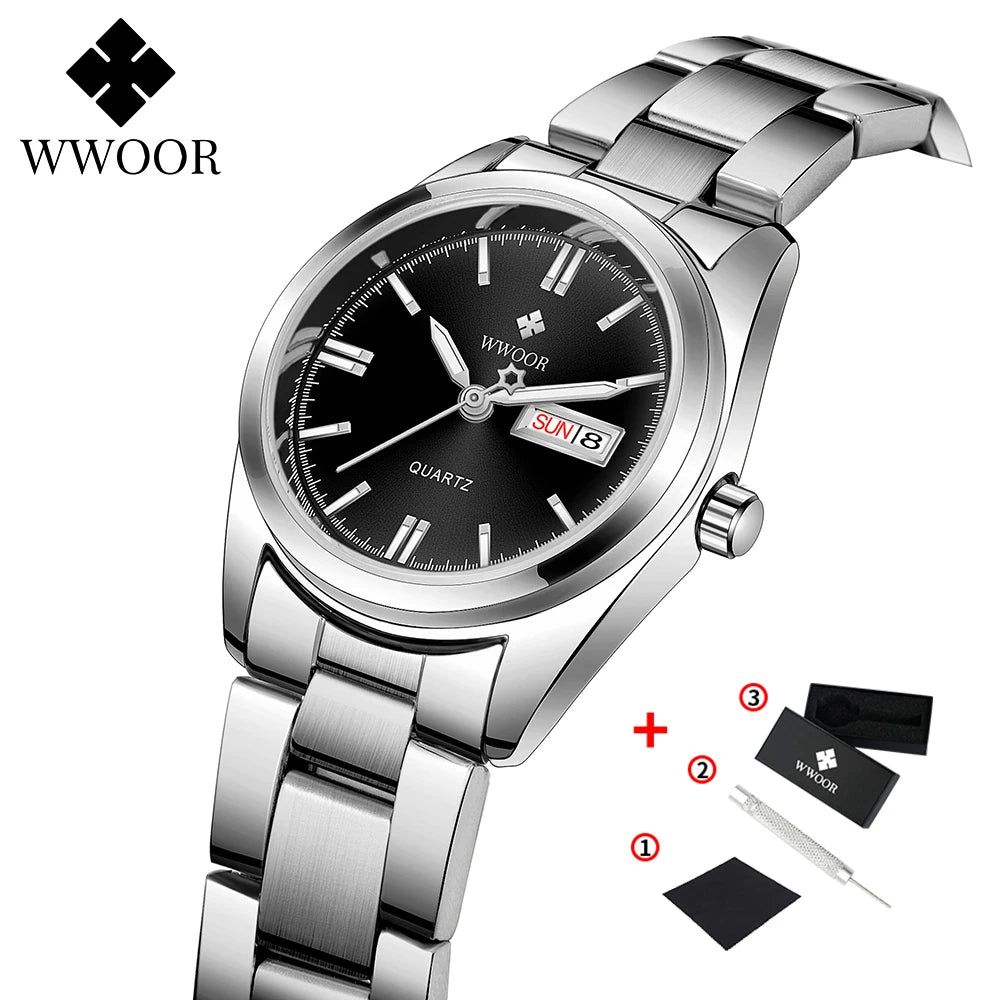 WWOOR-Montre à Quartz en Acier Inoxydable pour Femme, Étanche,