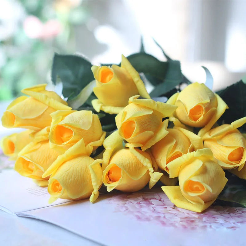 7 pièces vraie touche Rose branche tige Latex Rose main sensation feutre Simulation décorative artificielle Silicone Rose fleurs maison mariage