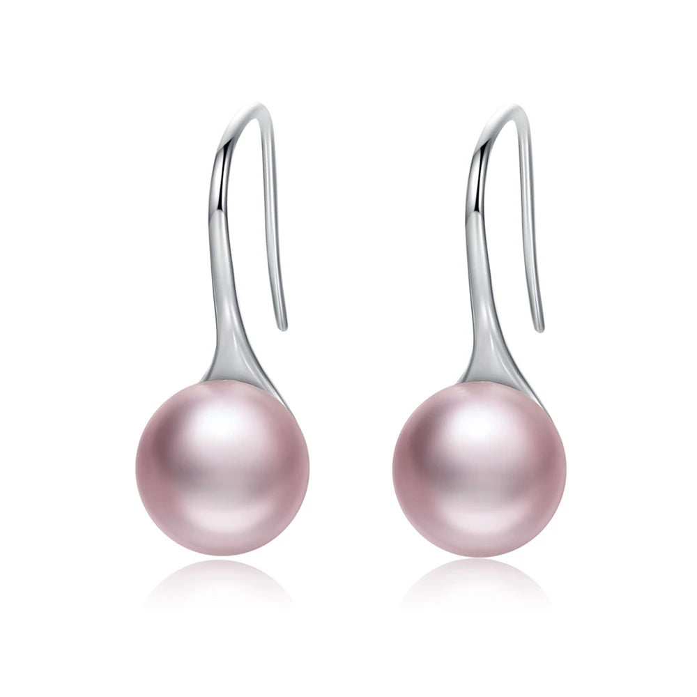 BAMOER 925 en argent Sterling élégant rond pur amour perle boucles d'oreilles pour femmes bijoux Brincos blanc, noir violet rose SCE037