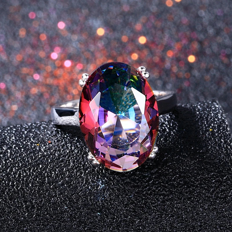 Bijoux à la mode pour femmes, bague en argent S925, feu mystique, arc-en-ciel, topaze, Promotion, bijoux de mariage élégants, cadeau de fête