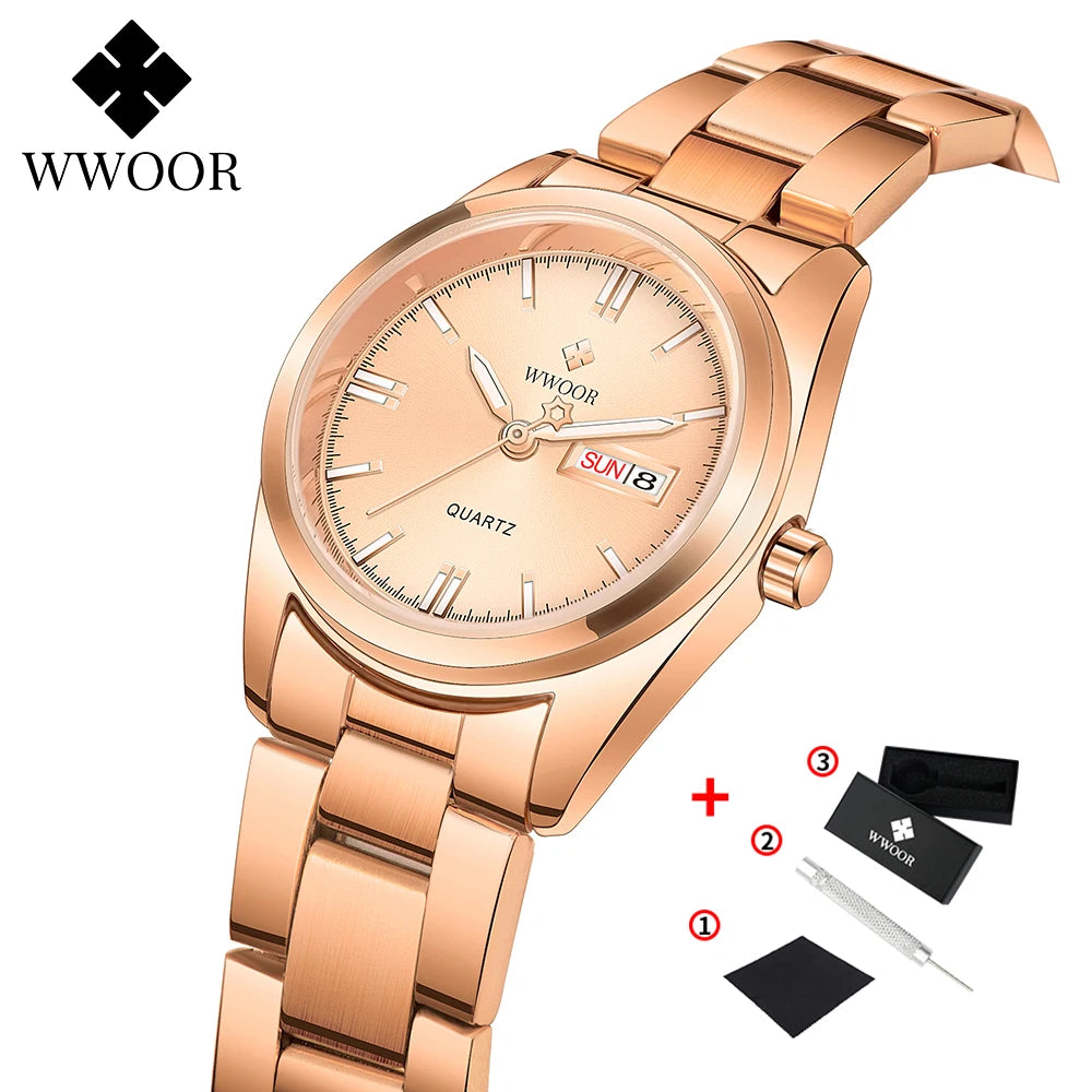 WWOOR-Montre à Quartz en Acier Inoxydable pour Femme, Étanche,