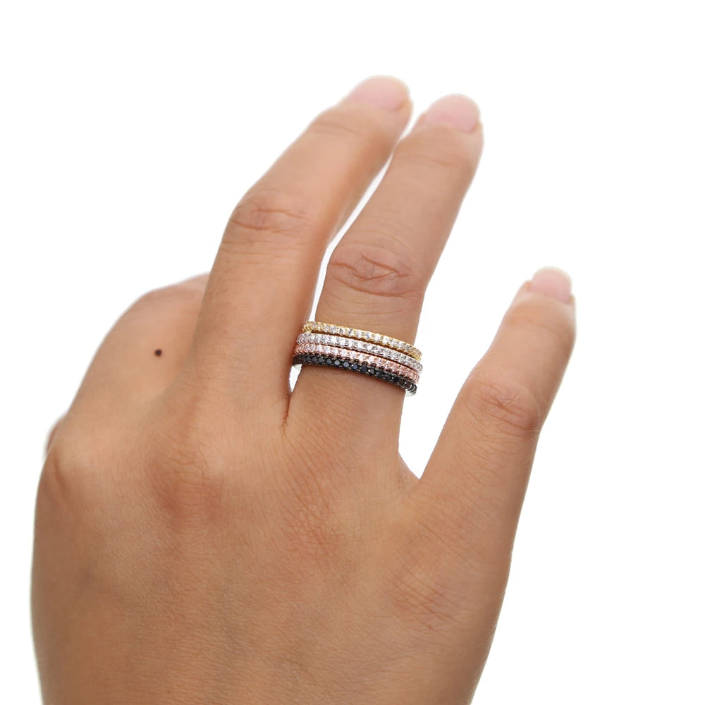 Bague en argent Sterling 925, ligne fine, micro pavé cz, éternité, 3 couleurs, pile, argent 925