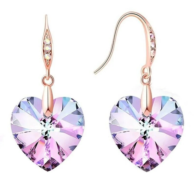 Boucles d'oreilles longues à crochet en Zircon Rose, bijoux en or Rose,