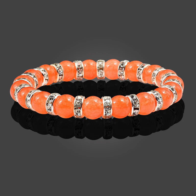 Bracelet de prière en pierre naturelle, Orange vif, corde en strass élastique, pour hommes et femmes, bijoux de Yoga faits à la main,