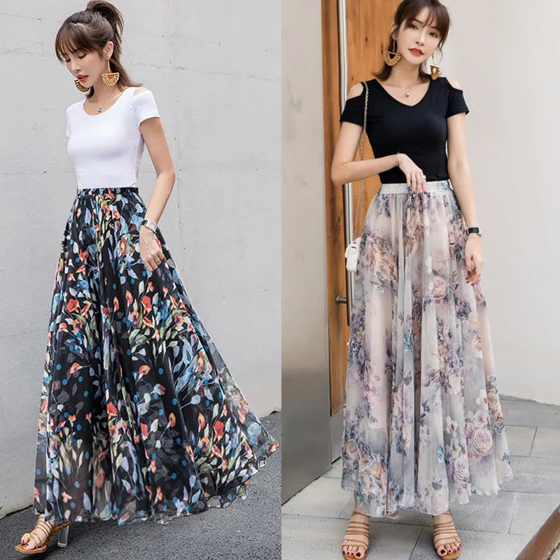 TingYiLi-Jupe longue de plage en mousseline de soie, style boho, imprimé floral, pour femmes