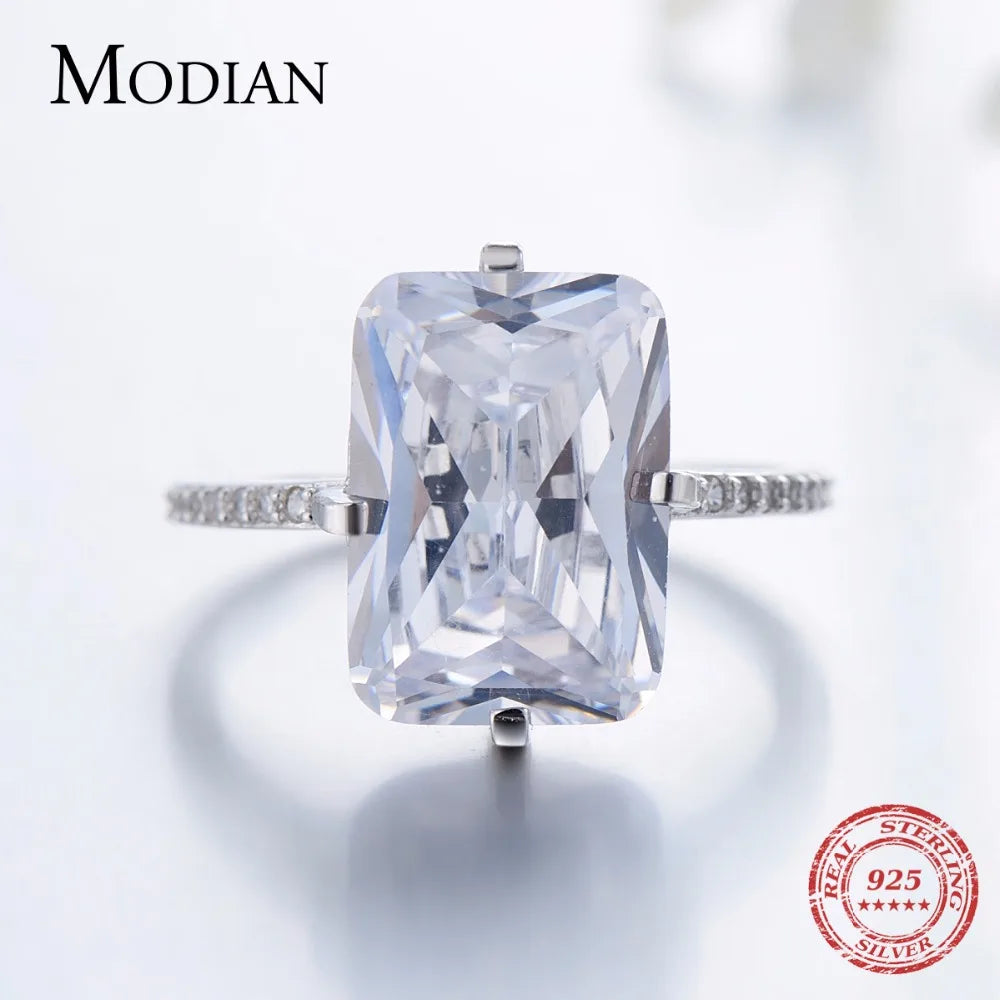 Modian-Bagues rectangulaires en argent regardé 100% pour femmes, matiques transparentes 5A, bijoux de fiançailles de luxe pour travailleurs, matiques à la mode, 925