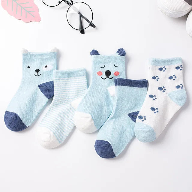 5 paires / lots de chaussettes en coton doux pour enfants garçons filles bébé bande de mode bande chaude automne hiver 0-8 ans chaussettes de dessin animé pour enfants
