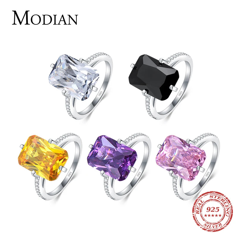 Modian-Bagues rectangulaires en argent regardé 100% pour femmes, matiques transparentes 5A, bijoux de fiançailles de luxe pour travailleurs, matiques à la mode, 925