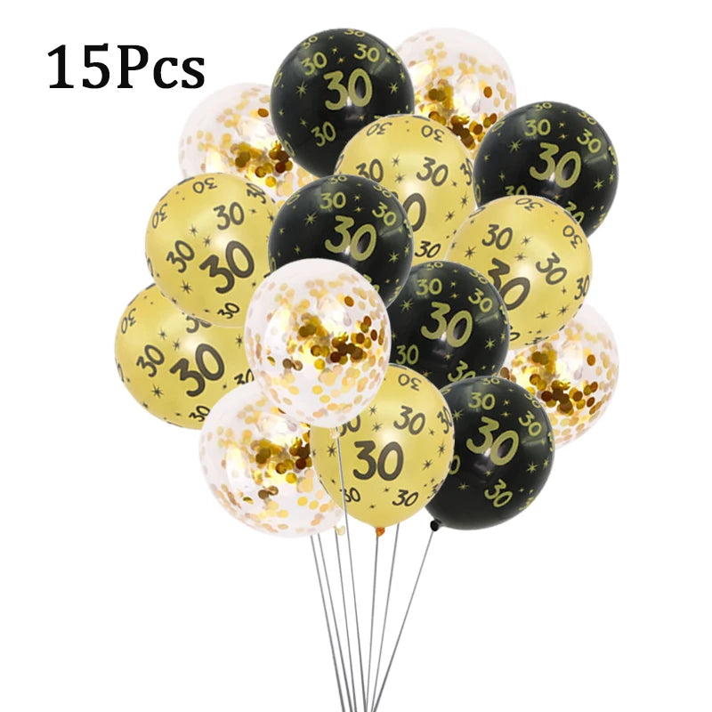 Pailles en papier à rayures dorées, 1 sac, numéro 30e 40e 50e 60e, lunettes à ceinture, pailles à boissons joyeux anniversaire pour adultes, décoration de fête en ballon