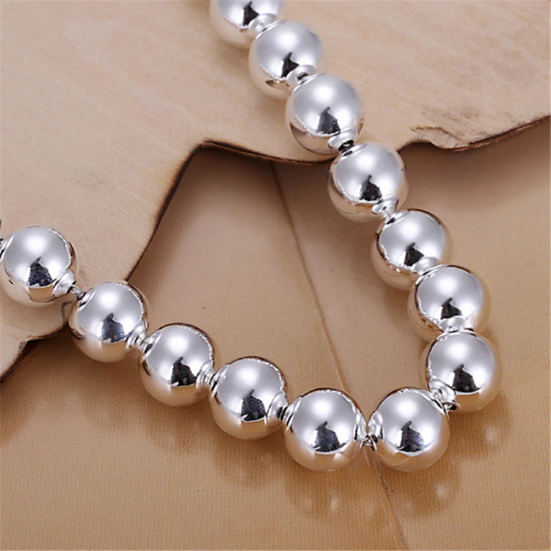DOTEFFIL 925 argent Sterling 8mm creux lisse perles rondes collier Bracelets ensemble pour les femmes de mariage fiançailles fête bijoux