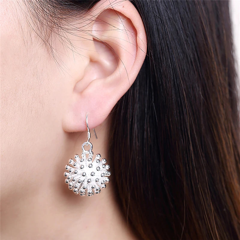 DOTEFFIL 925 en argent Sterling feu d'artifice fleur collier boucle d'oreille ensemble breloque populaire joli collier boucle d'oreille ensembles bijoux pour femmes