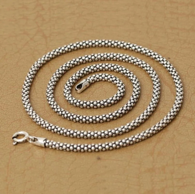 Collier en argent véritable pour hommes et femmes, collier en forme de maïs thaïlandais, en argent Sterling s925, longue chaîne, pendentif rétro, bijoux