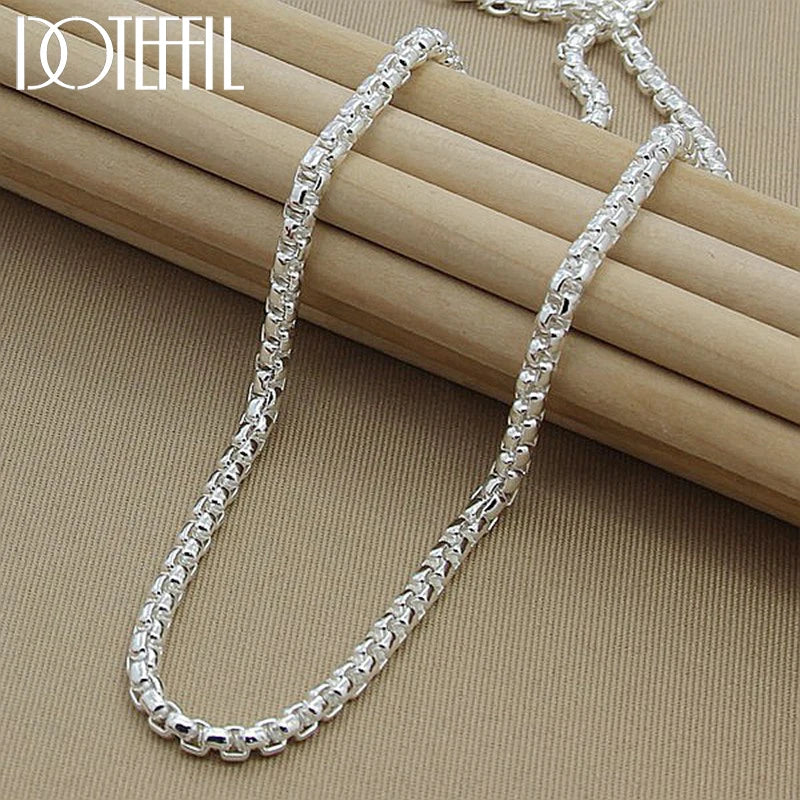 DOTEFFIL 925 argent Sterling 5mm boîte ronde chaîne 18/20/24 pouces collier pour femme hommes mode mariage fiançailles charme bijoux