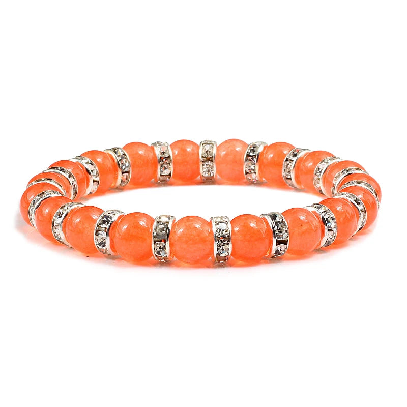 Bracelet de prière en pierre naturelle, Orange vif, corde en strass élastique, pour hommes et femmes, bijoux de Yoga faits à la main,