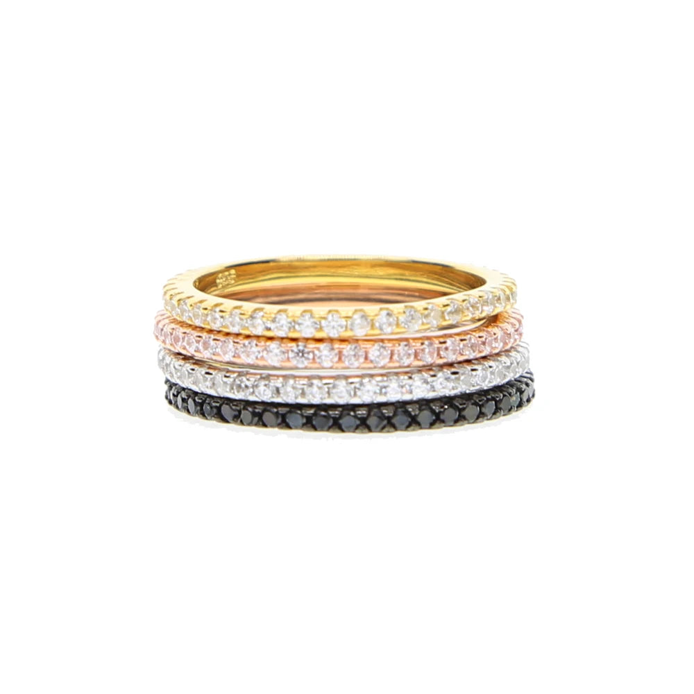 Bague en argent Sterling 925, ligne fine, micro pavé cz, éternité, 3 couleurs, pile, argent 925