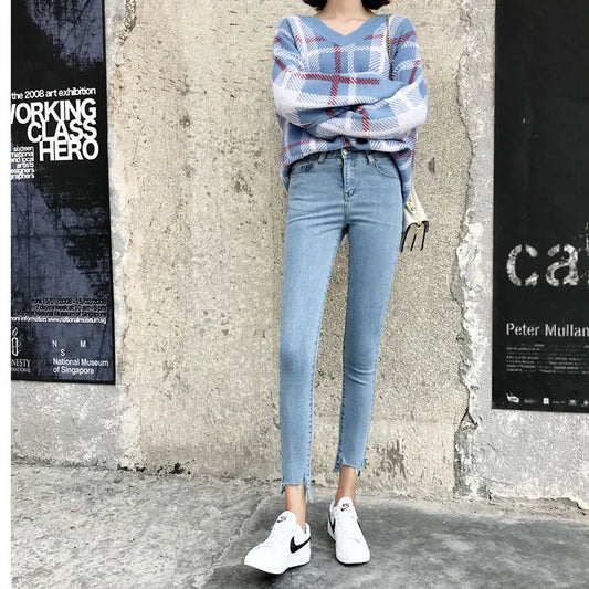Jean skinny taille haute pour femme, pantalon en denim, leggings rétro, pantalon slim, surintendant ser, streetwear décontracté, longueur de rinçage