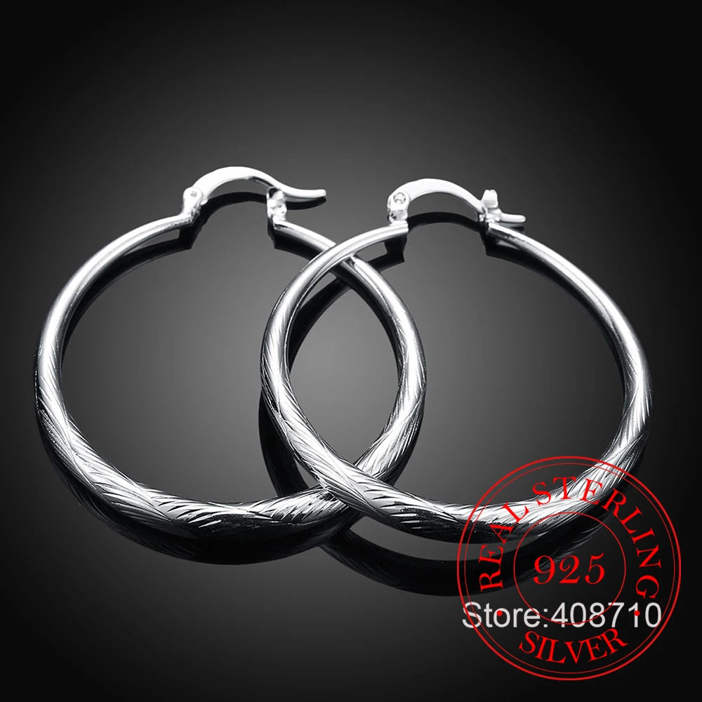 Boucles d'oreilles rondes Hip Hop en argent Sterling 925 pour femmes, grand cercle de 4.0cm,