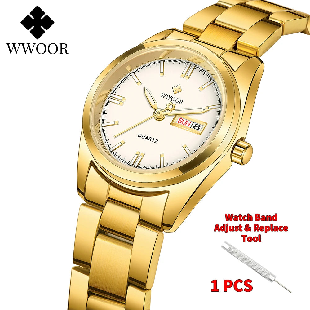 WWOOR-Montre à Quartz en Acier Inoxydable pour Femme, Étanche,
