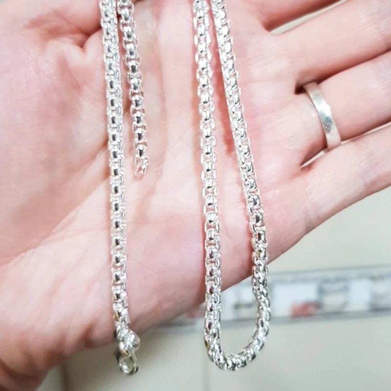 DOTEFFIL 925 argent Sterling 5mm boîte ronde chaîne 18/20/24 pouces collier pour femme hommes mode mariage fiançailles charme bijoux