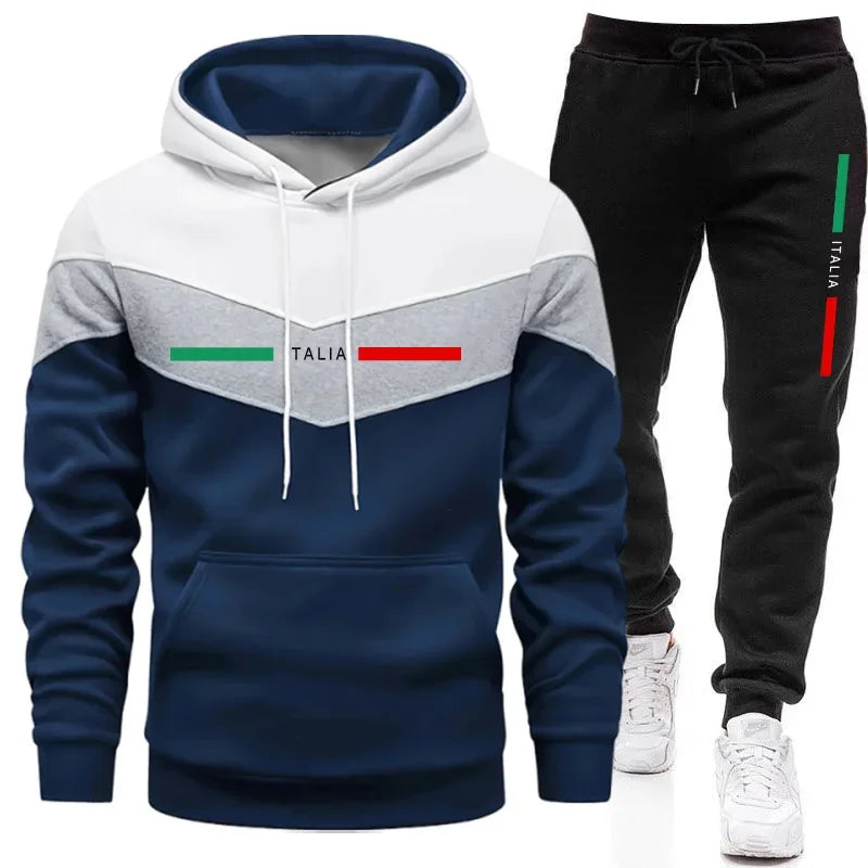 Automne hiver hommes sport survêtement ensemble sweat à capuche décontracté mode urbaine survêtement à capuche pantalons de survêtement italie imprimé tenues