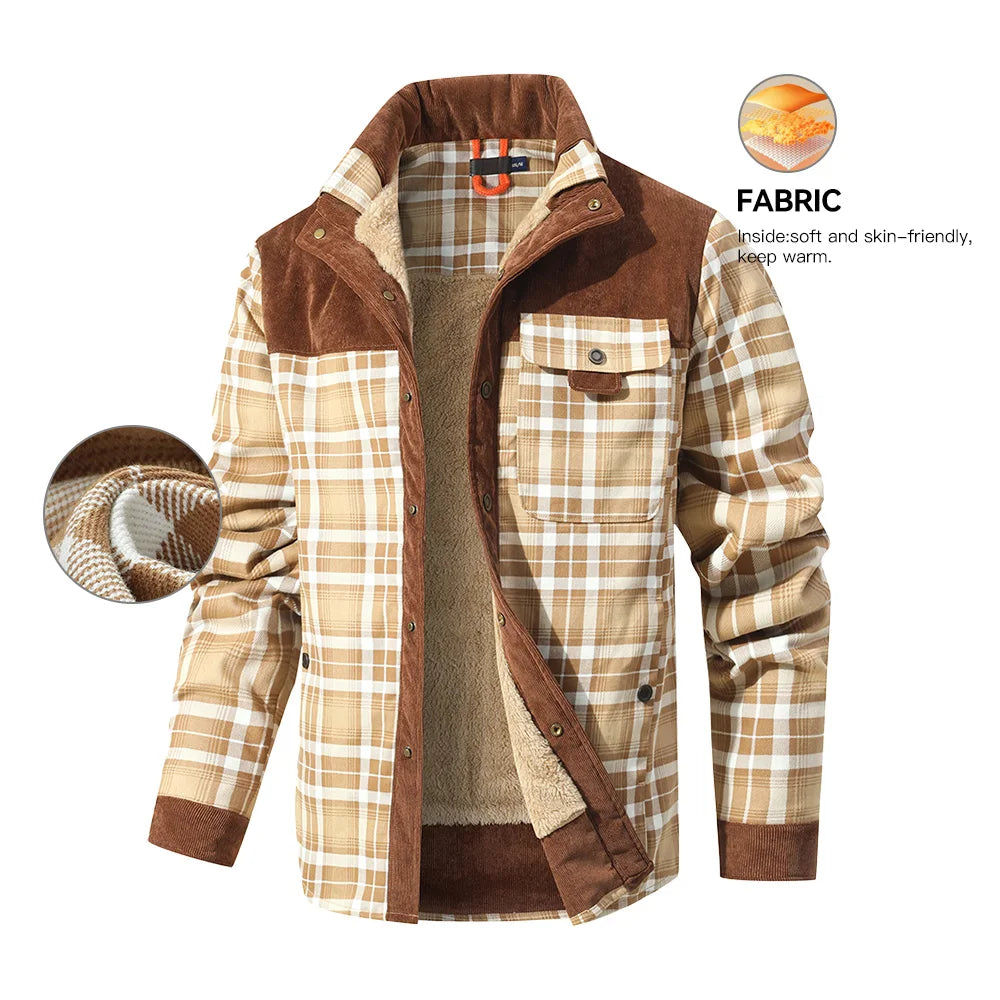 Vestes d'hiver pour hommes, coupe-vent, chaud, décontracté, manteau bombardier à carreaux, doublure Sherpa, flanelle, extérieur, classique, doux, taille américaine