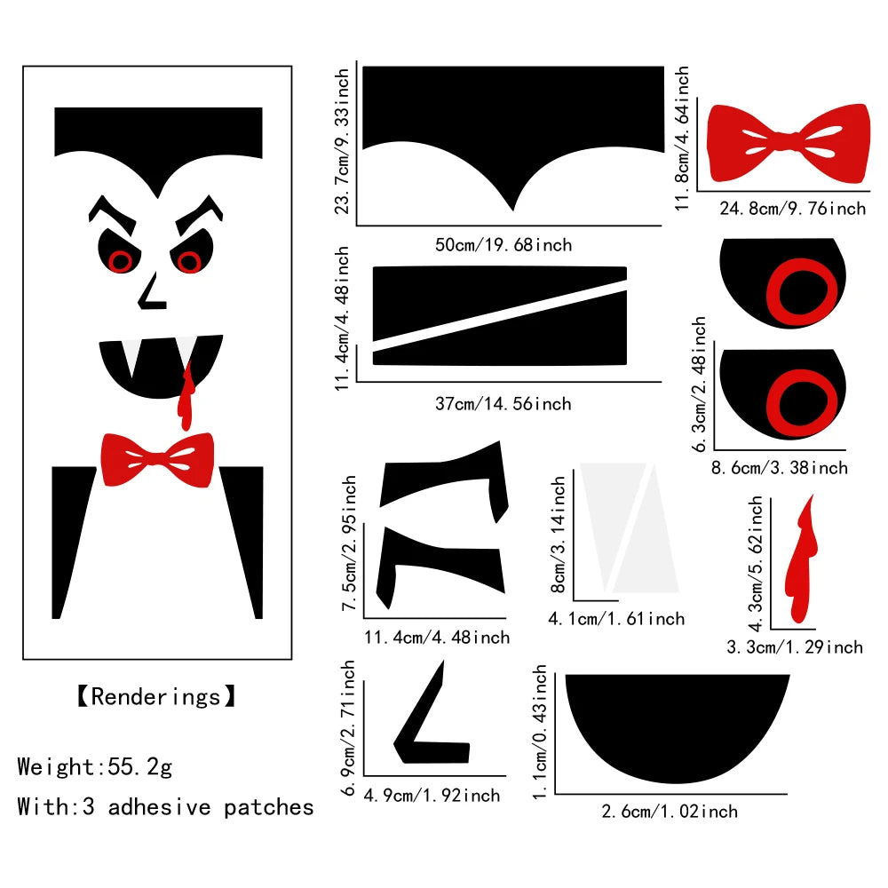 Décorations d'Halloween autocollants de porte de chambre décor de fenêtre squelette main citrouille bricolage autocollants de fenêtre fantôme diable sorcière chapeau décor