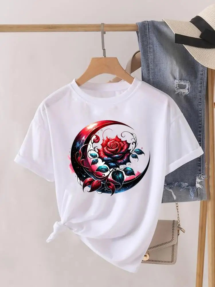 Tendance fleur Style mignon à manches courtes femmes imprimer femme chemise mode vêtements graphiques T-shirts vêtements dame t-shirt décontracté