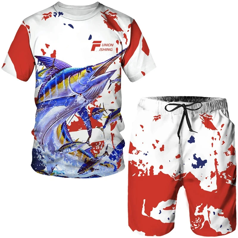 Été pêche bataille camouflage impression 3D hommes T-Shirts ensembles Harajuku mode T-Shirt Shorts deux pièces ensemble pull décontracté survêtement