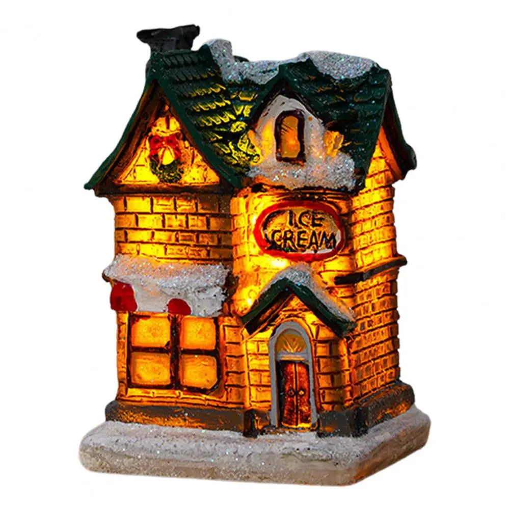 Ornement de maison lumineuse de noël, éclairage chaud romantique, artisanat en résine, couverture de neige LED pour bureau, décoration de maison, Statue de Festival