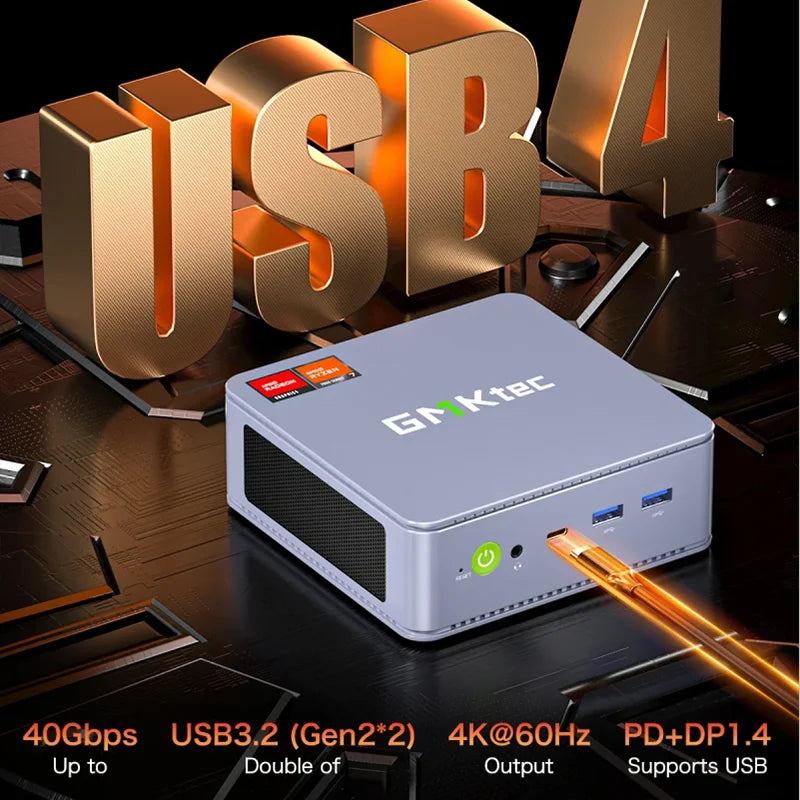 GMKtec Mini Pc GMK K6 AMD Ryzen7 R7 7840HS NUCBOX Conception du système à double ventilateur Window11 Pro AMD Radeon ™ 780M Type-C USB 4.0