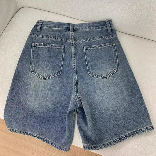 Printemps été femmes décontracté Denim Shorts mode femme jambe large jean court genou longueur Denim pantalon femmes taille haute Shorts filles