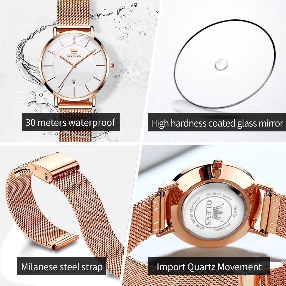 OLEVS 5869 marque de luxe femmes montre exquise maille étanche Ultra mince 6.5mm