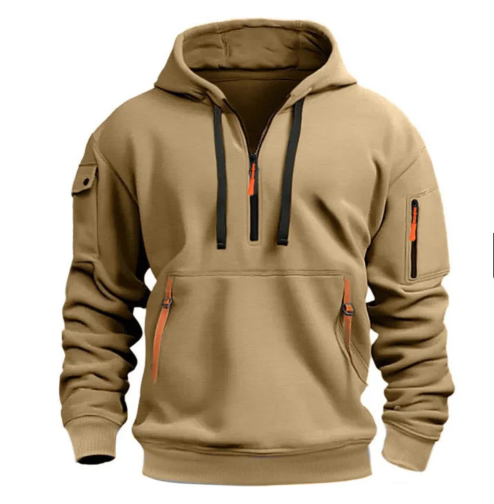 Sweats à capuche zippés multi-poches pour hommes, sweat-shirt de sport, streetwear décontracté, pull Harajuku, manches longues, monochromatique, automne, hiver