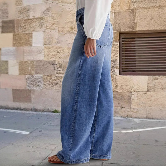 Jean à Jambes Larges pour Femme, Streetwear, Longueur au Sol, Taille Haute, Vintage, DistMurcia, Broderie Délavée, Poches, Denims fjims