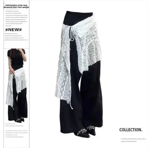 Jupe pliable à lacets pour fille épicée, blanche, romantique, rue, bord de fleur en dentelle creuse avec tablier, nouvelle collection 2024
