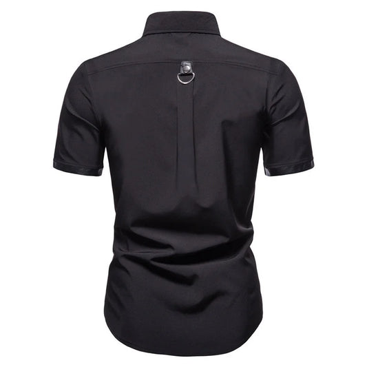 Chemise à Manches Courtes pour Homme, Streetwear, Style Gothique, Slim, Punk, Rivet, Haute Qualité, Printemps Été, Noir, Rouge, #4719
