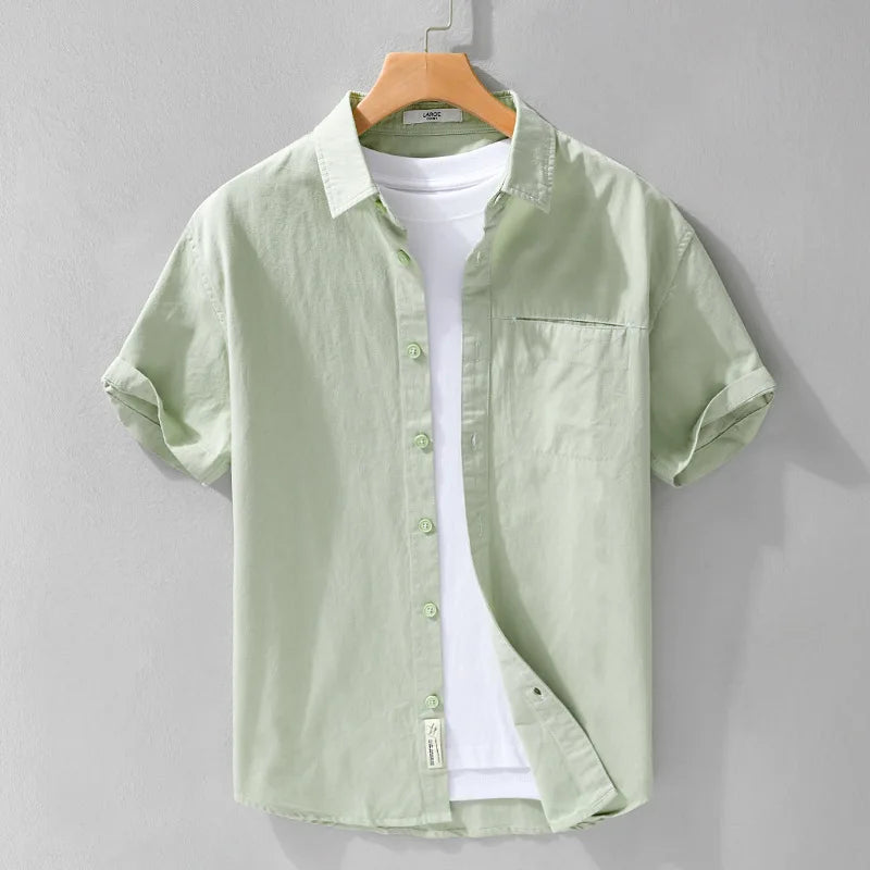 Chemises à manches courtes en pur coton pour hommes, Streetwear fin et doux, Vêtements décontractés, Nouveau, Été, FY723