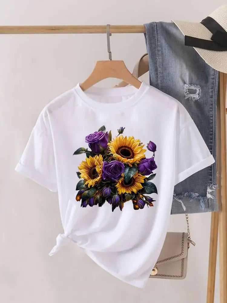 Tendance fleur Style mignon à manches courtes femmes imprimer femme chemise mode vêtements graphiques T-shirts vêtements dame t-shirt décontracté