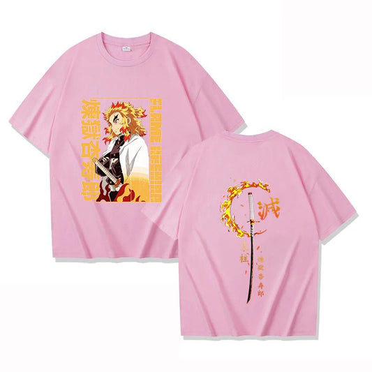 Nouveau Anime Rengoku Kyoujurou T-shirt unisexe à manches courtes col rond été motif décontracté impression T-shirt haut T-shirt