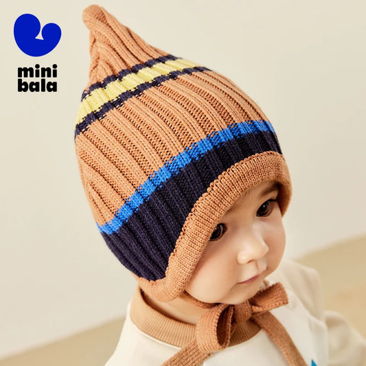 Mini Bala – chapeau de Protection des oreilles pour enfants, bloc de couleurs, pour garçons et filles, casquette tricotée rétro tendance, nouvelle collection automne et hiver 2025