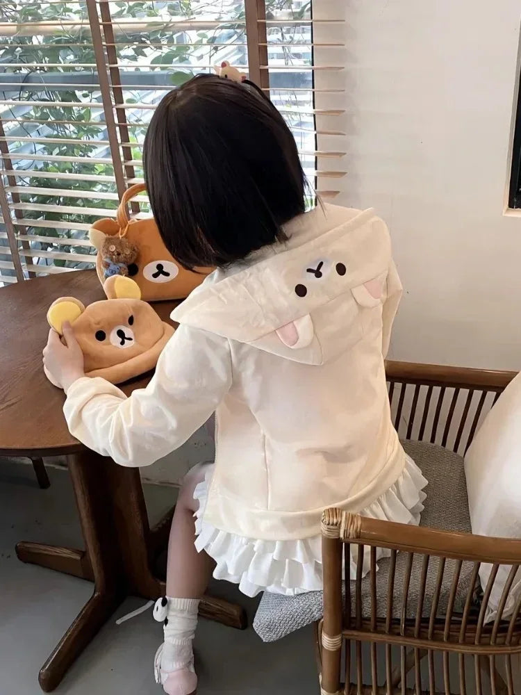 HOUZHOU Y2k Harajuku Streetwear sweat à capuche pour femme Style japonais Kawaii doux mignon dessin animé imprimé fermeture éclair sweat doux fille nouveau