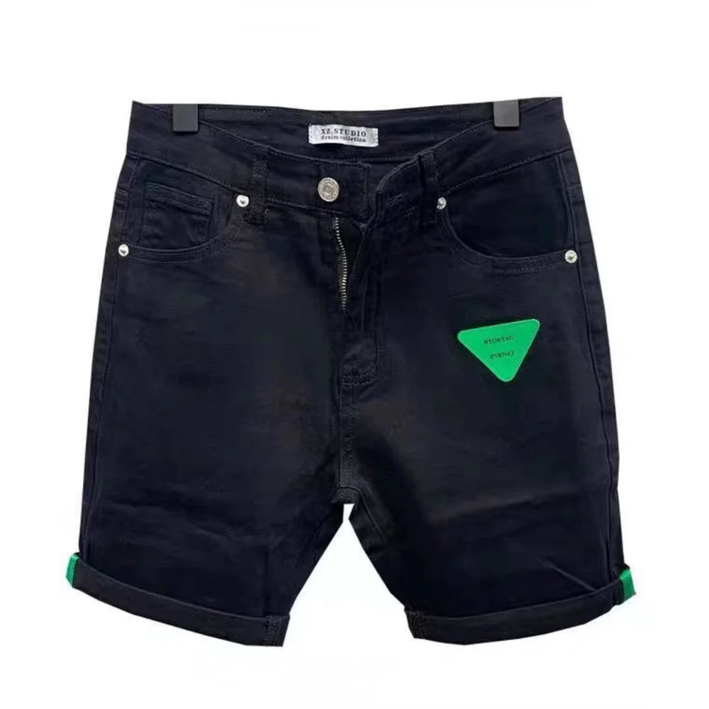 Jeans slim de style coréen pour hommes, vêtements de cow-boy de luxe, jeans en denim pour hommes, short en cuir noir, nouvelle arrivée, mode estivale, 2023