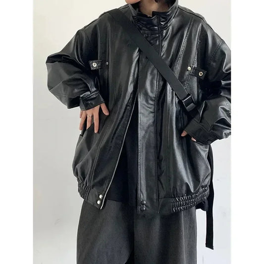 Ensemble 3 pièces rétro pour hommes et femmes, veste ample en cuir Pu coréen, jean droit, chemises blanches à manches longues, ensembles de costumes décontractés de rue