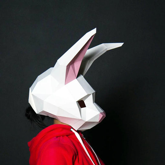 Masque en papier 3D à porter, modèle lapin Animal Cosplay bricolage, couvre-chef Origami Papercraft noël Halloween bal Party, cadeau pour filles